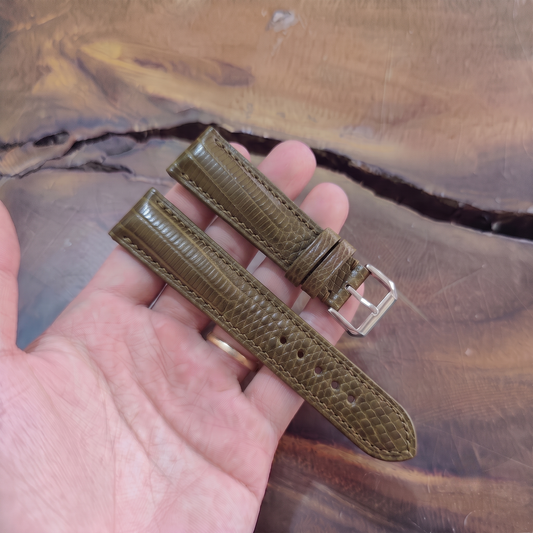 Lizard Watch Strap Handmade | Bespoke Olive Watch Band for Men | Leather Strap | Luxury Gift