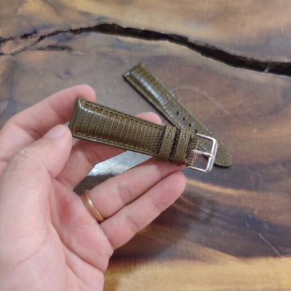 Lizard Watch Strap Handmade | Bespoke Olive Watch Band for Men | Leather Strap | Luxury Gift