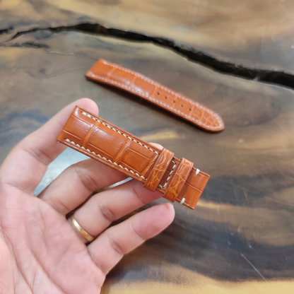 Alligator Watch Strap Handmade | Bespoke Orange Watch Band for Men | Leather Strap | Luxury Gift
