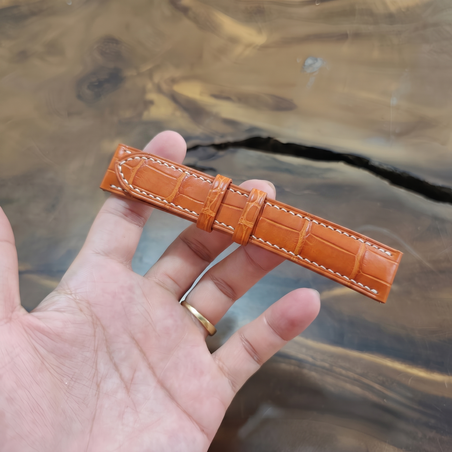 Alligator Watch Strap Handmade | Bespoke Orange Watch Band for Men | Leather Strap | Luxury Gift