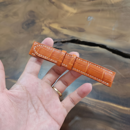 Alligator Watch Strap Handmade | Bespoke Orange Watch Band for Men | Leather Strap | Luxury Gift