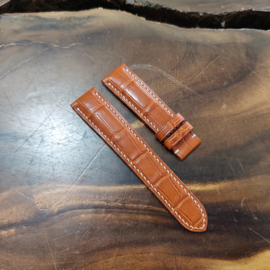 Orange Alligator Leather Watch Strap by Thor Leather Craft - detail view 2