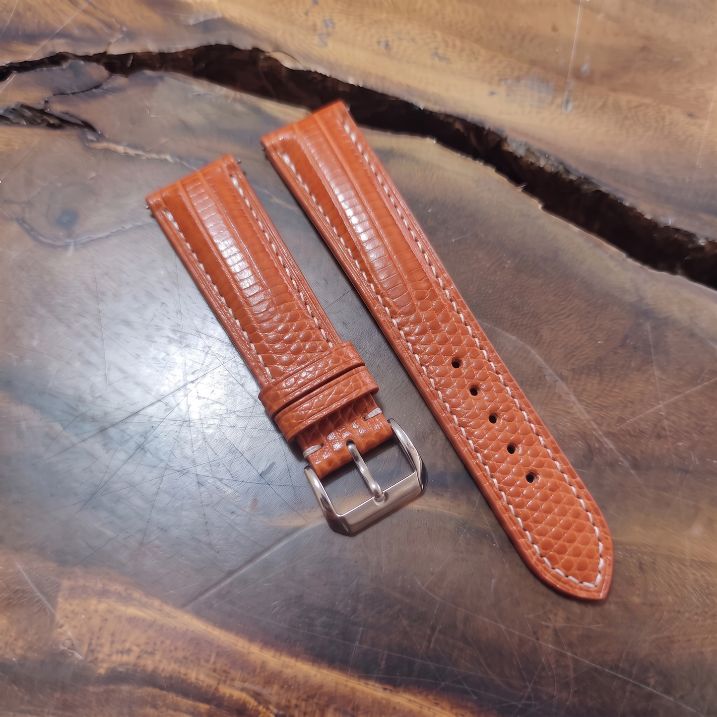 Lizard Watch Strap Handmade | Bespoke Orange Watch Band for Men | Leather Strap | Luxury Gift
