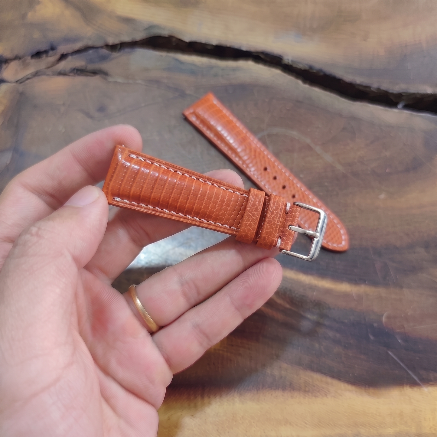 Lizard Watch Strap Handmade | Bespoke Orange Watch Band for Men | Leather Strap | Luxury Gift