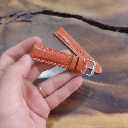 Lizard Watch Strap Handmade | Bespoke Orange Watch Band for Men | Leather Strap | Luxury Gift