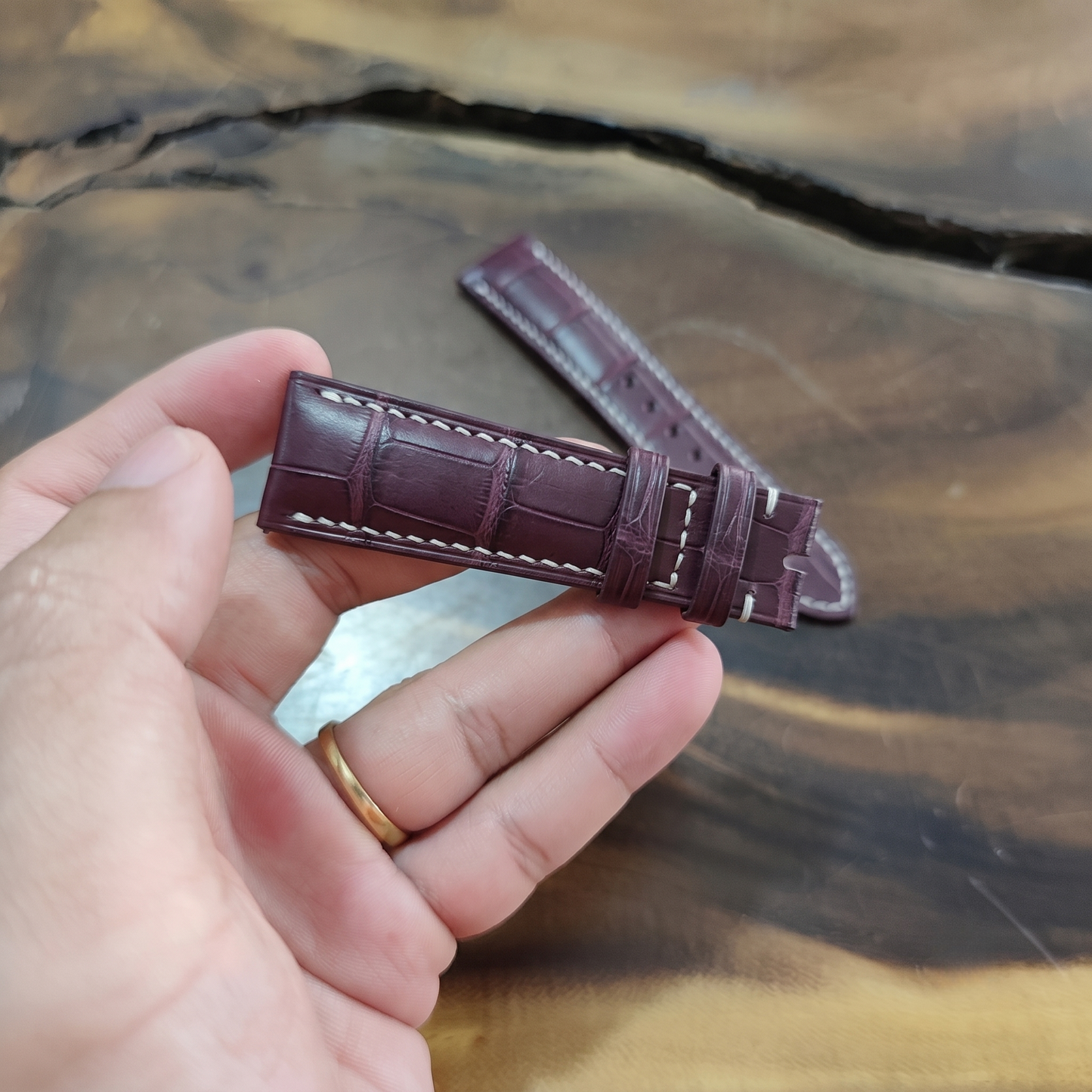 Personalized Purple Alligator Leather Watch Strap | Hand Stitched Exotic Replacement Band