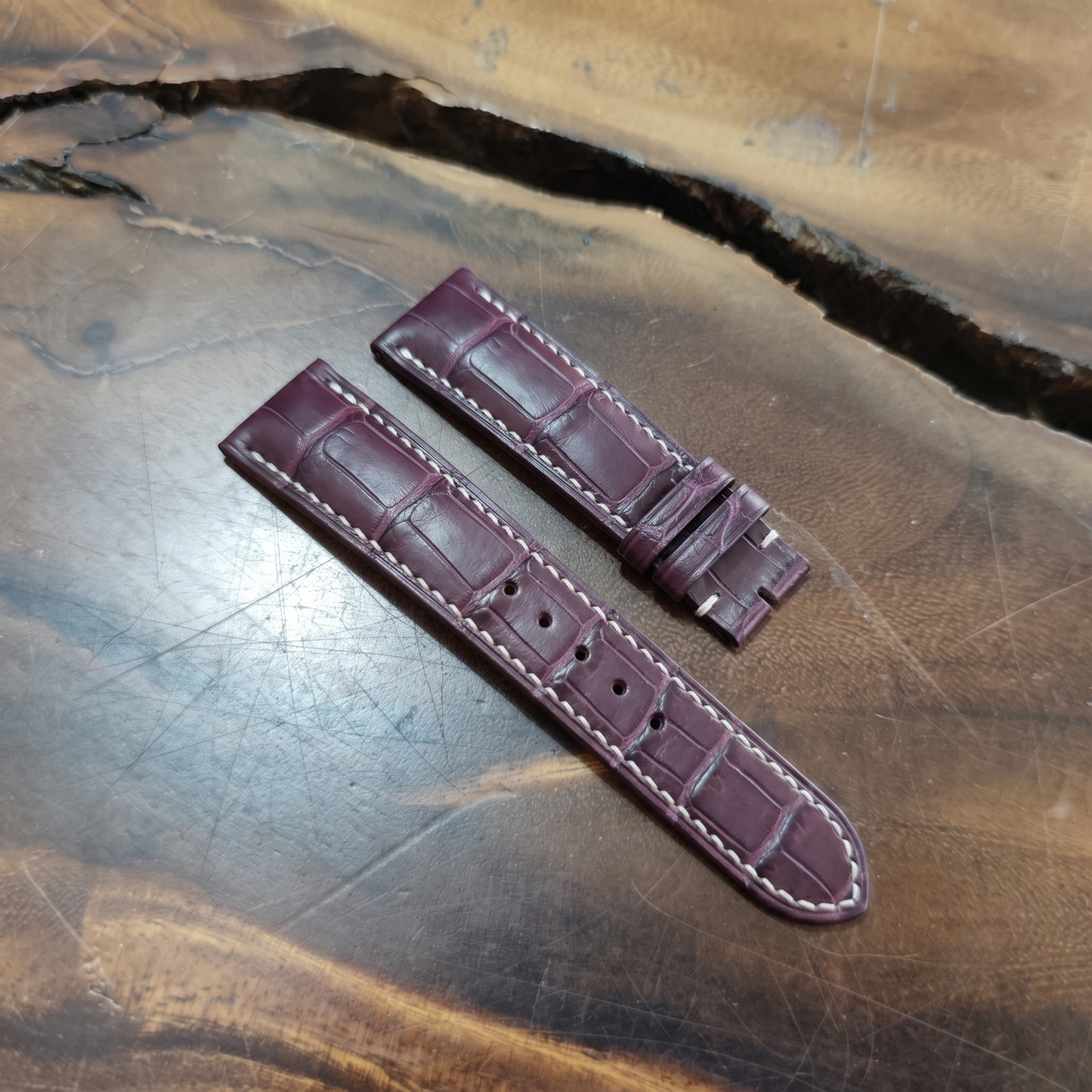 Personalized Purple Alligator Leather Watch Strap | Hand Stitched Exotic Replacement Band