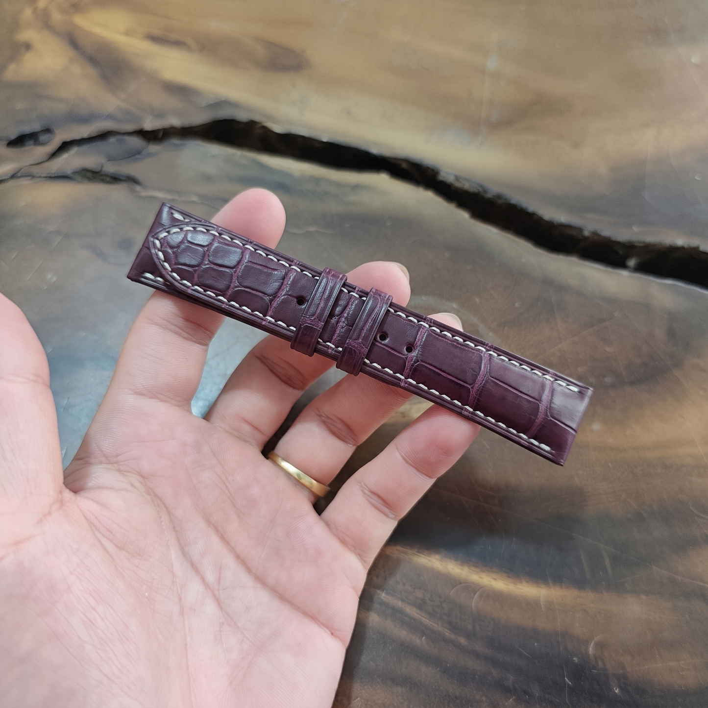 Personalized Purple Alligator Leather Watch Strap | Hand Stitched Exotic Replacement Band