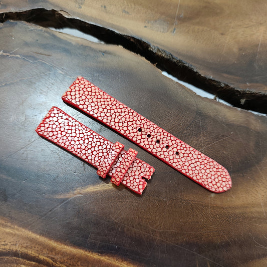 Red Stingray Leather Watch Strap by Thor Leather Craft - detail view 2