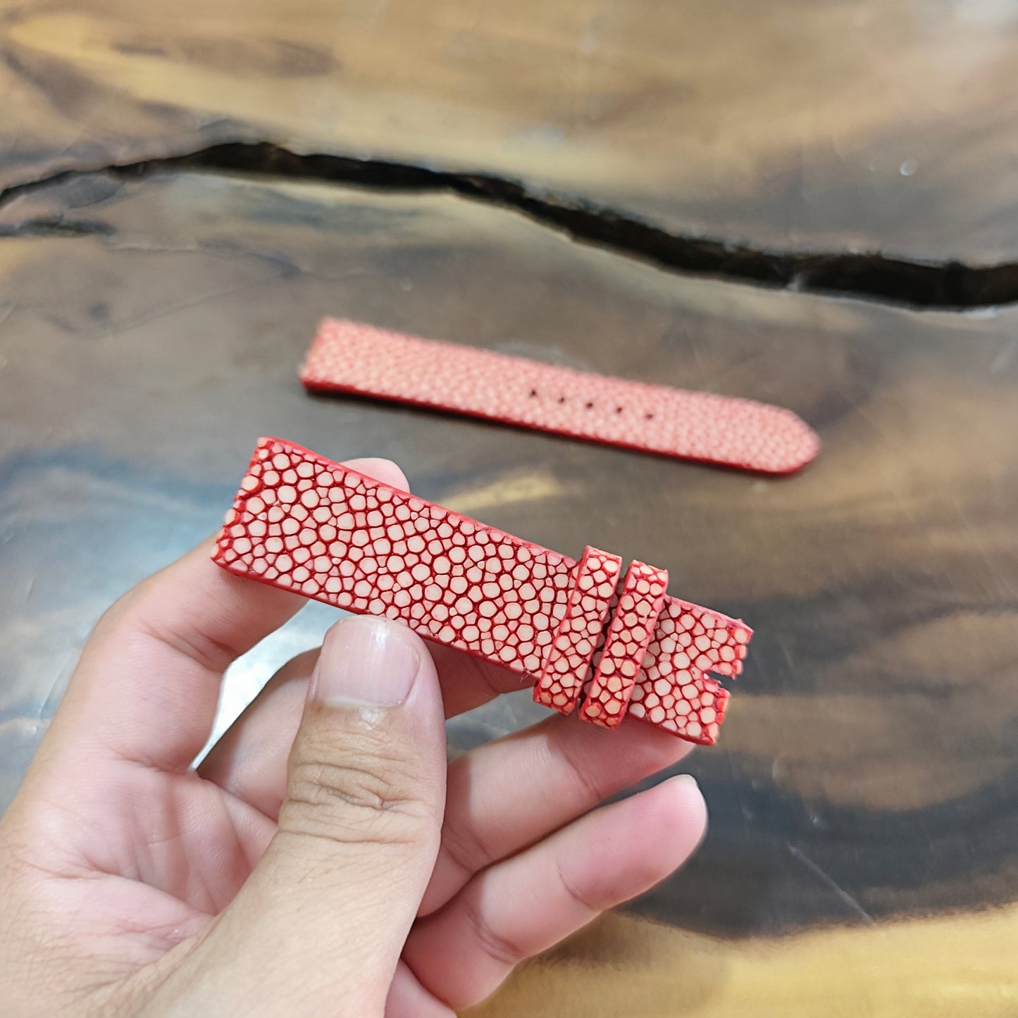 Red Stingray Watch Strap Handmade | Exotic Leather Strap | Luxury Gift