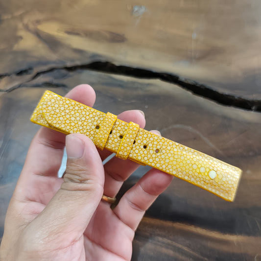 Yellow Stingray Leather Watch Strap by Thor Leather Craft - detail view 2