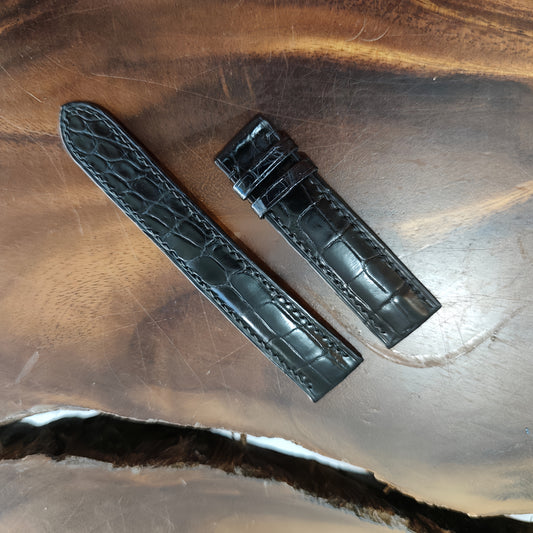 Light Black Alligator Leather Watch Strap by Thor Leather Craft - detail view 2