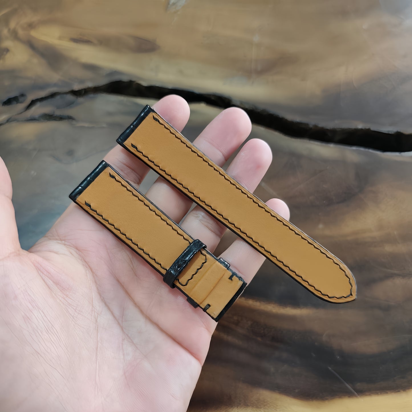 Alligator Watch Strap Handmade | Bespoke Light Black Watch Band for Men | Leather Strap | Luxury Gift