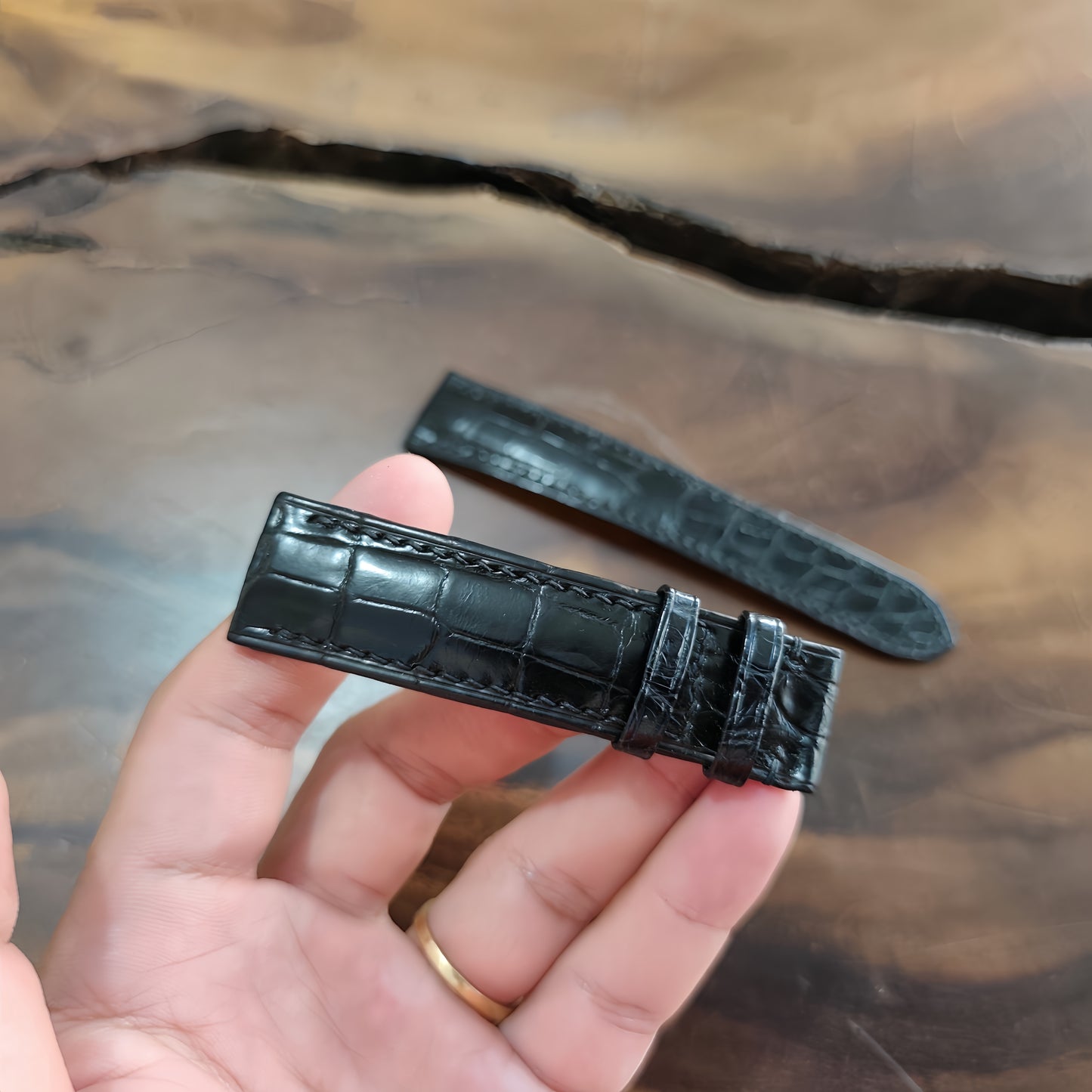 Alligator Watch Strap Handmade | Bespoke Light Black Watch Band for Men | Leather Strap | Luxury Gift