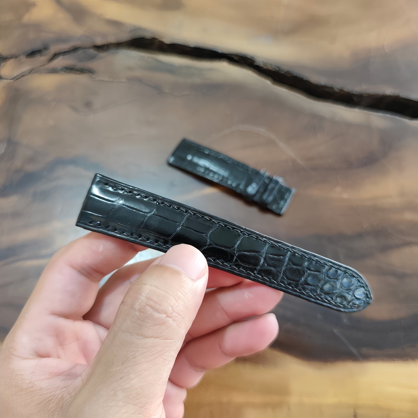 Alligator Watch Strap Handmade | Bespoke Light Black Watch Band for Men | Leather Strap | Luxury Gift