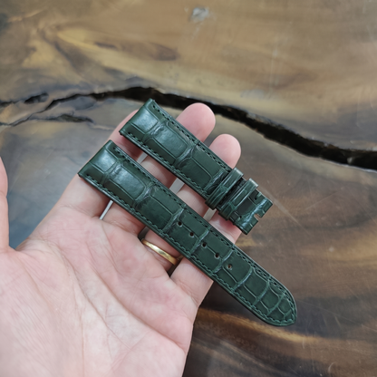 Alligator Watch Strap Handmade | Bespoke Dark Green Crocodile Watch Band for Men | Saddle Stitched Leather Strap | Luxury Gift (Copy)