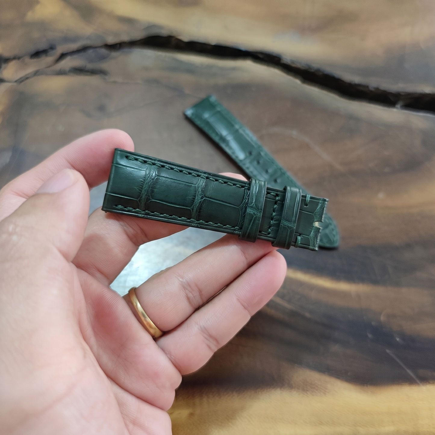 Alligator Watch Strap Handmade | Bespoke Dark Green Crocodile Watch Band for Men | Saddle Stitched Leather Strap | Luxury Gift (Copy)