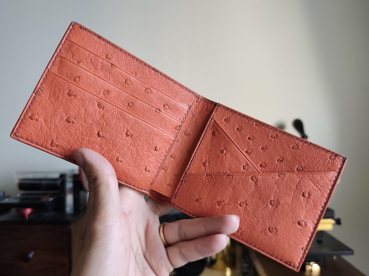 Ostrich Bifold Wallet, Cowhide Interior by Thor Leather Craft - detail view 2