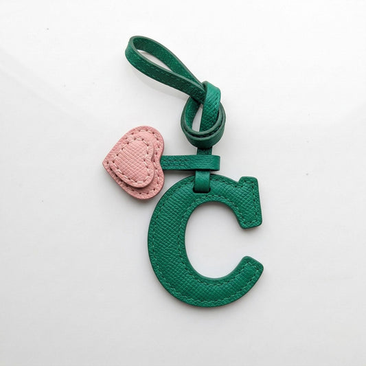 Letter C Textured Calfskin Bag Charm by Thor Leather Craft - detail view 2