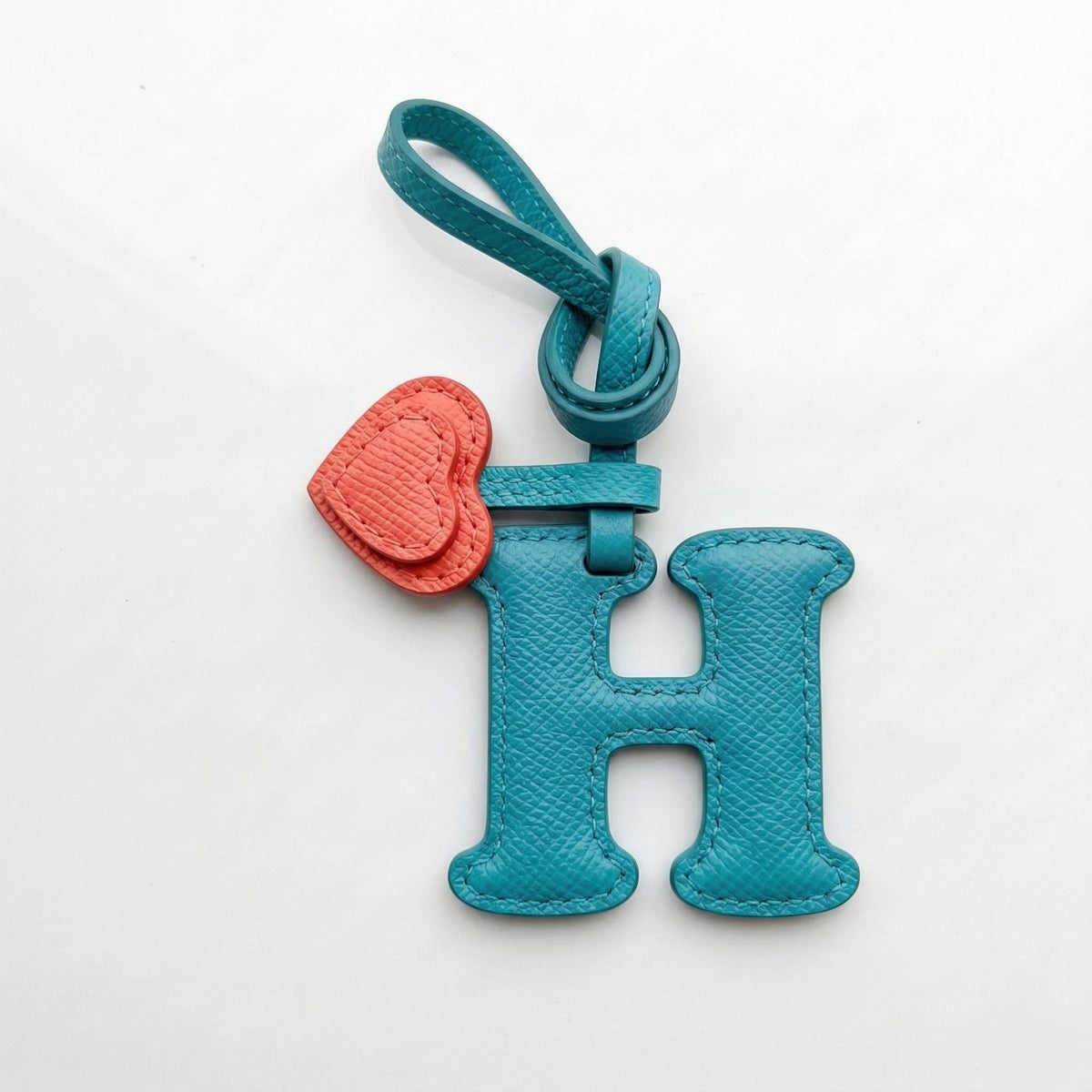 Letter H Textured Calfskin Bag Charm by Thor Leather Craft - detail view 2