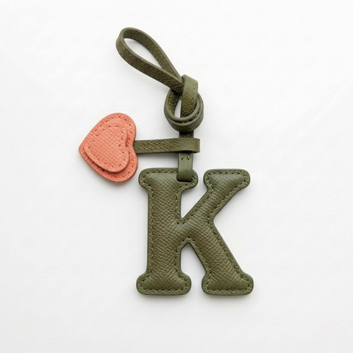 Letter K Textured Calfskin Bag Charm by Thor Leather Craft - detail view 2