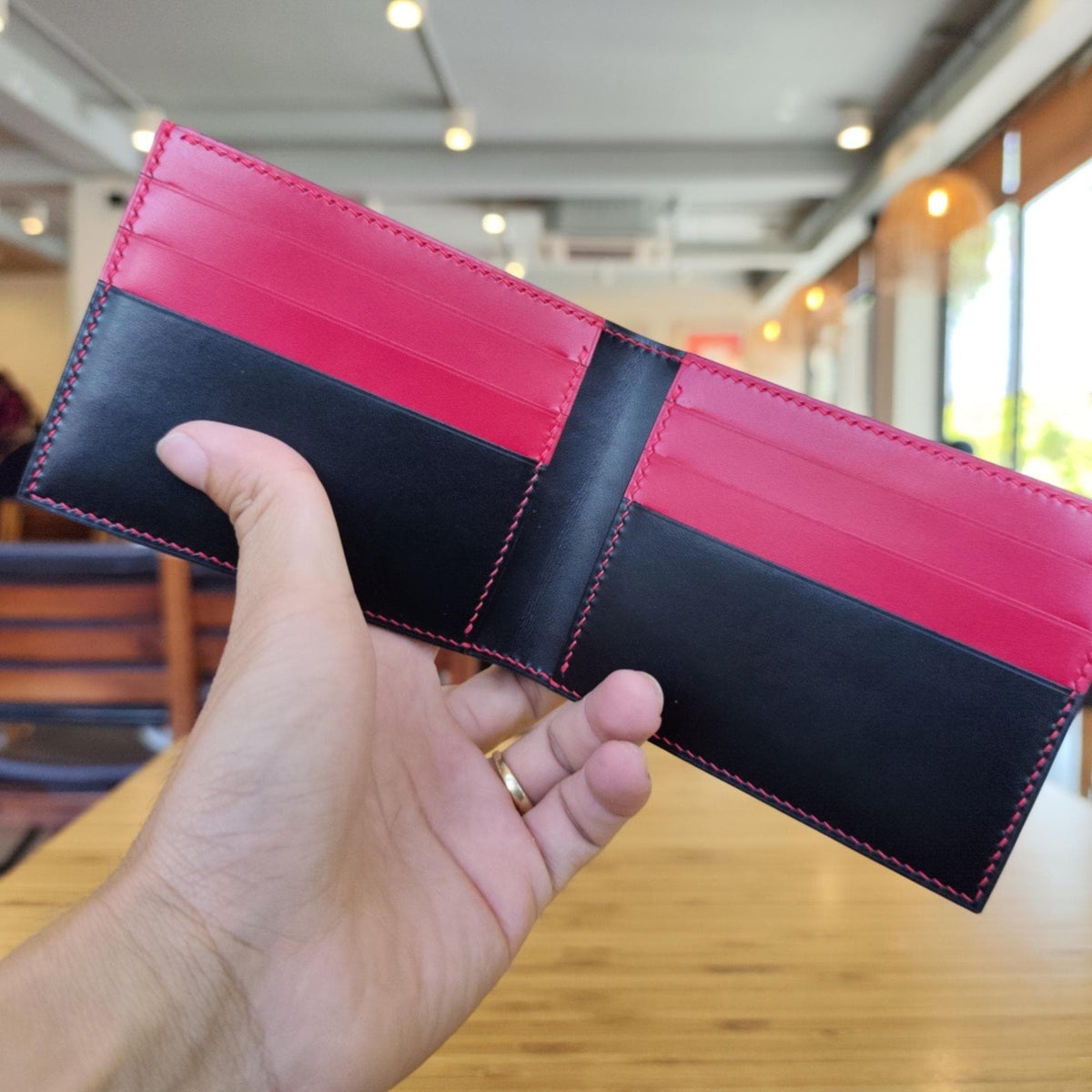 Ostrich Bifold Wallet, Black by Thor Leather Craft - detail view 2