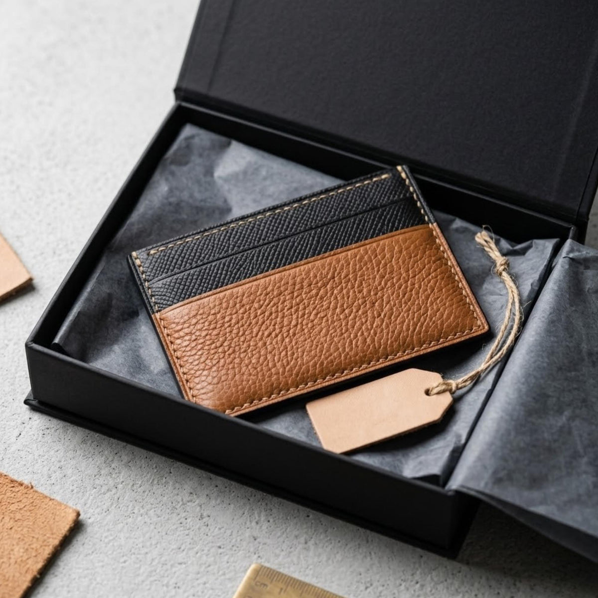 Brown Pebbled Calfskin Cardholder by Thor Leather Craft - detail view 2