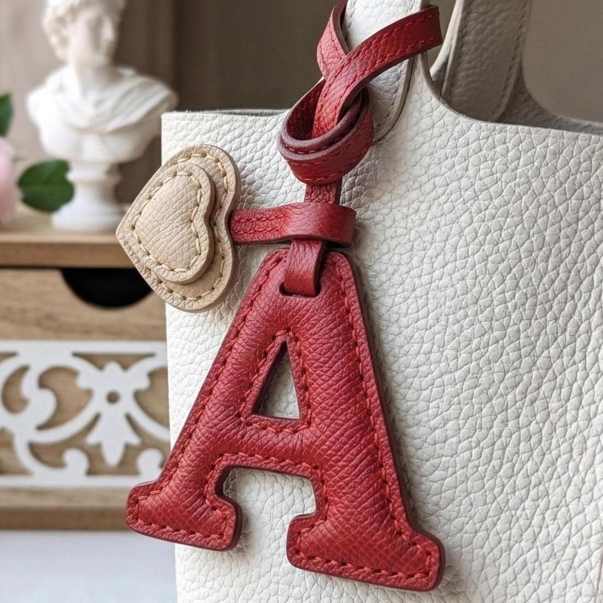 Letter A Textured Calfskin Bag Charm by Thor Leather Craft