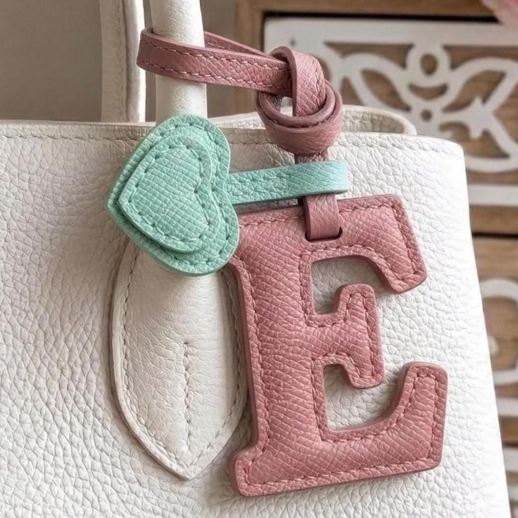 Letter E Textured Calfskin Bag Charm by Thor Leather Craft
