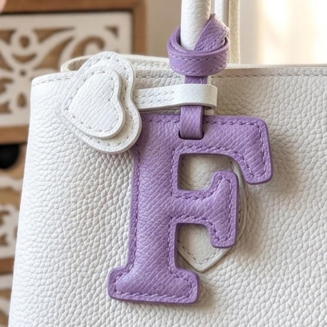 Letter F Textured Calfskin Bag Charm by Thor Leather Craft