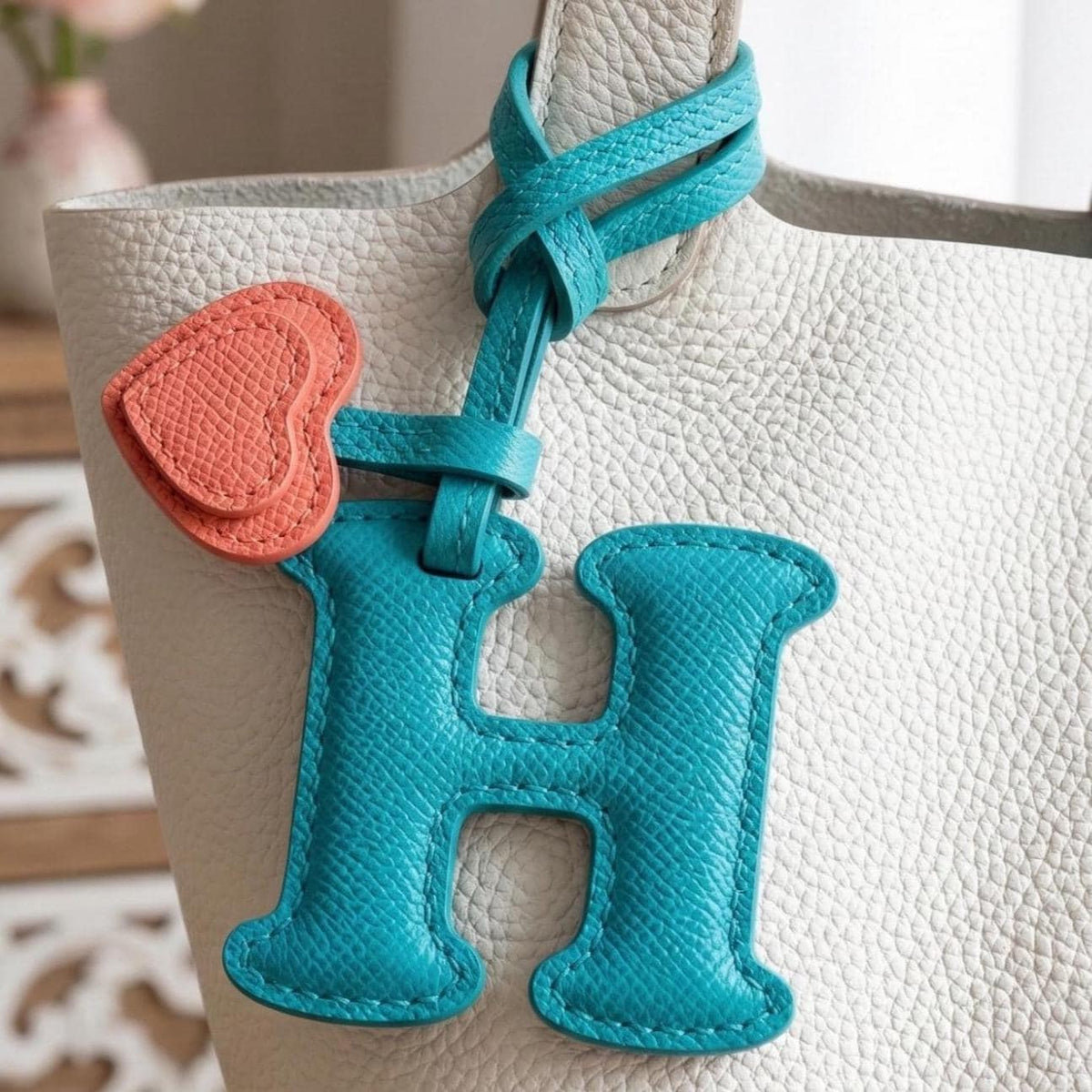 Letter H Textured Calfskin Bag Charm by Thor Leather Craft