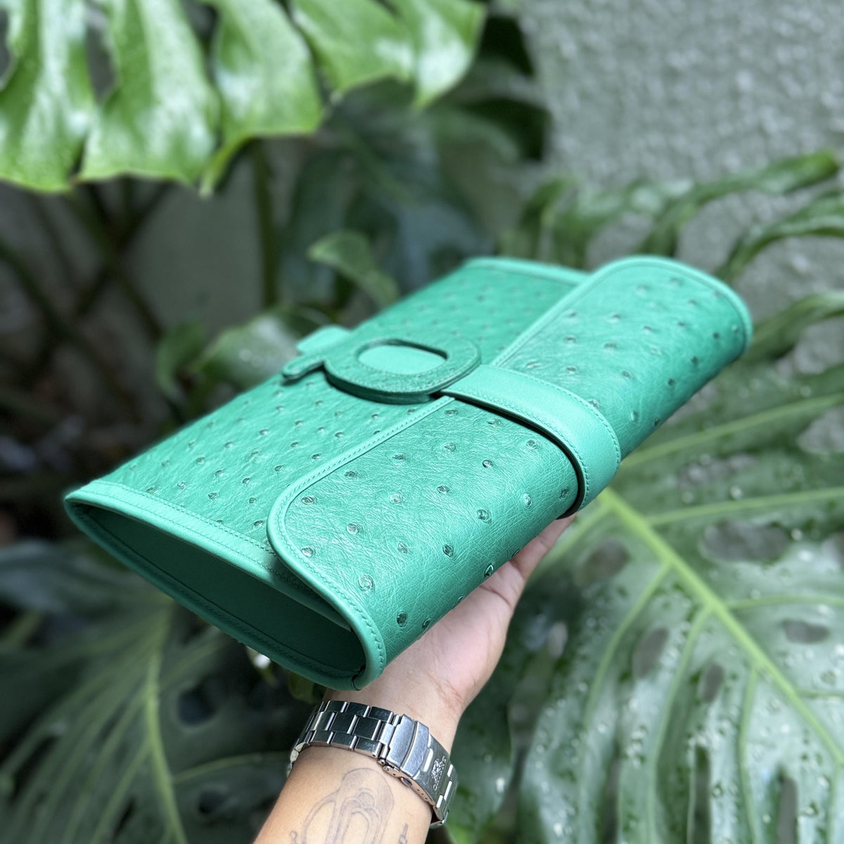 Ostrich Leather Clutch Bag by Thor Leather Craft - detail view 2