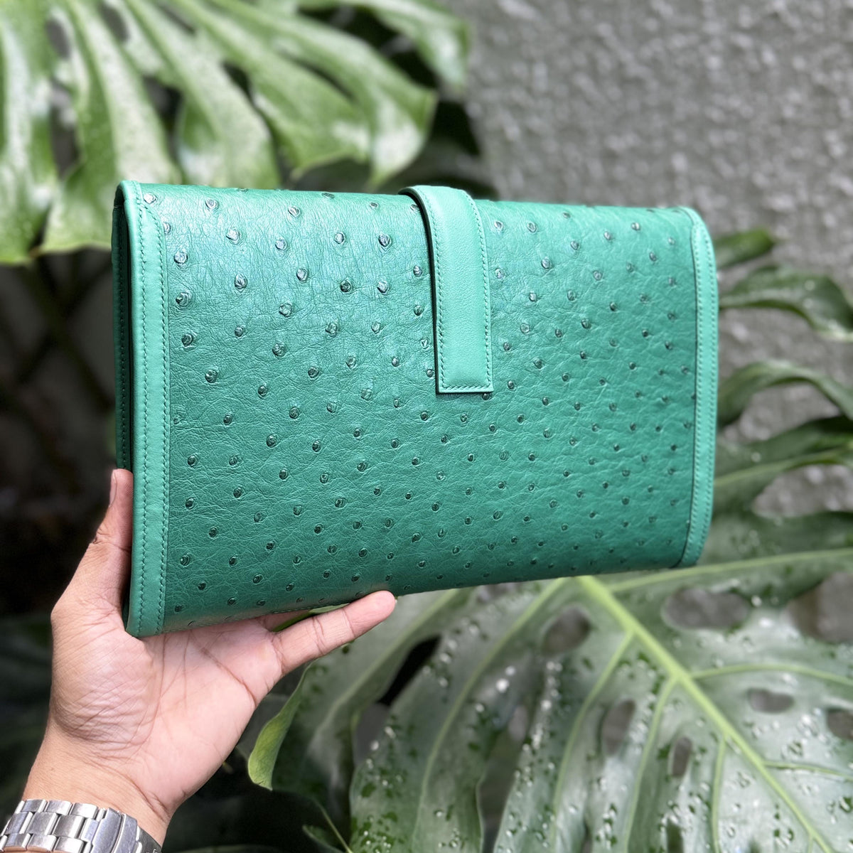 Ostrich Leather Clutch Bag by Thor Leather Craft - detail view 3