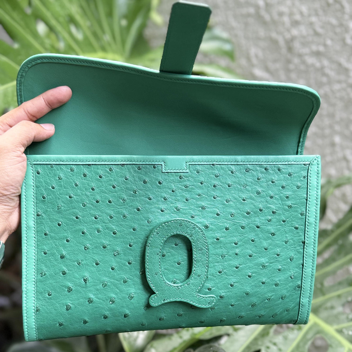 Ostrich Leather Clutch Bag by Thor Leather Craft - detail view 5