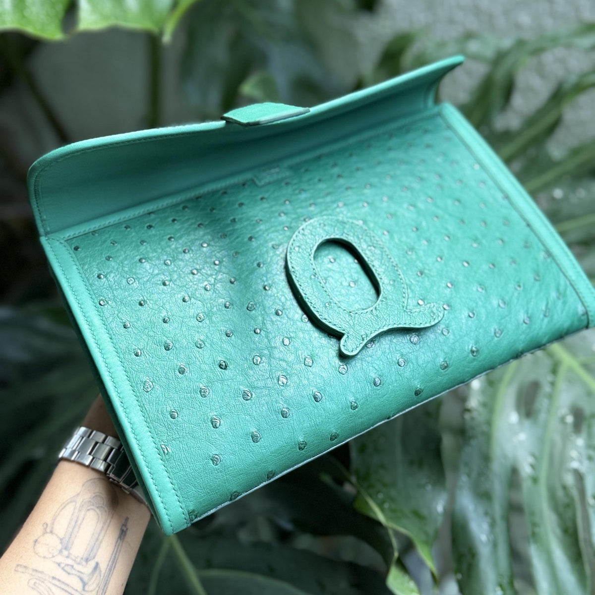 Ostrich Leather Clutch Bag by Thor Leather Craft - detail view 4