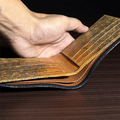 Shark Leather Bifold Wallet, Handmade Saddle Stitched, Lizard Lining