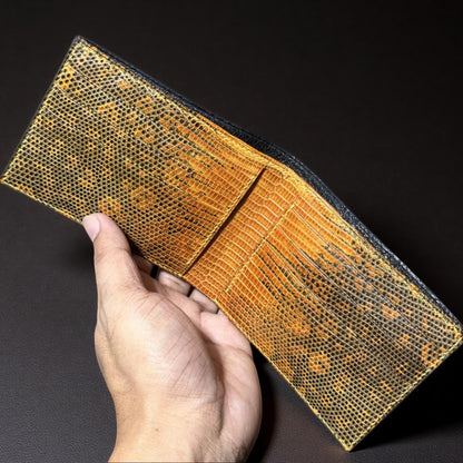 Shark Leather Bifold Wallet, Handmade Saddle Stitched, Lizard Lining