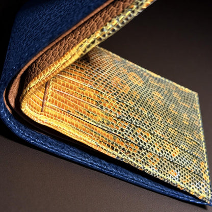 Shark Leather Bifold Wallet, Handmade Saddle Stitched, Lizard Lining