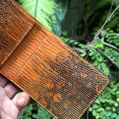 Shark Leather Bifold Wallet, Handmade Saddle Stitched, Lizard Lining