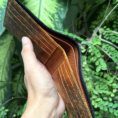 Shark Leather Bifold Wallet, Handmade Saddle Stitched, Lizard Lining