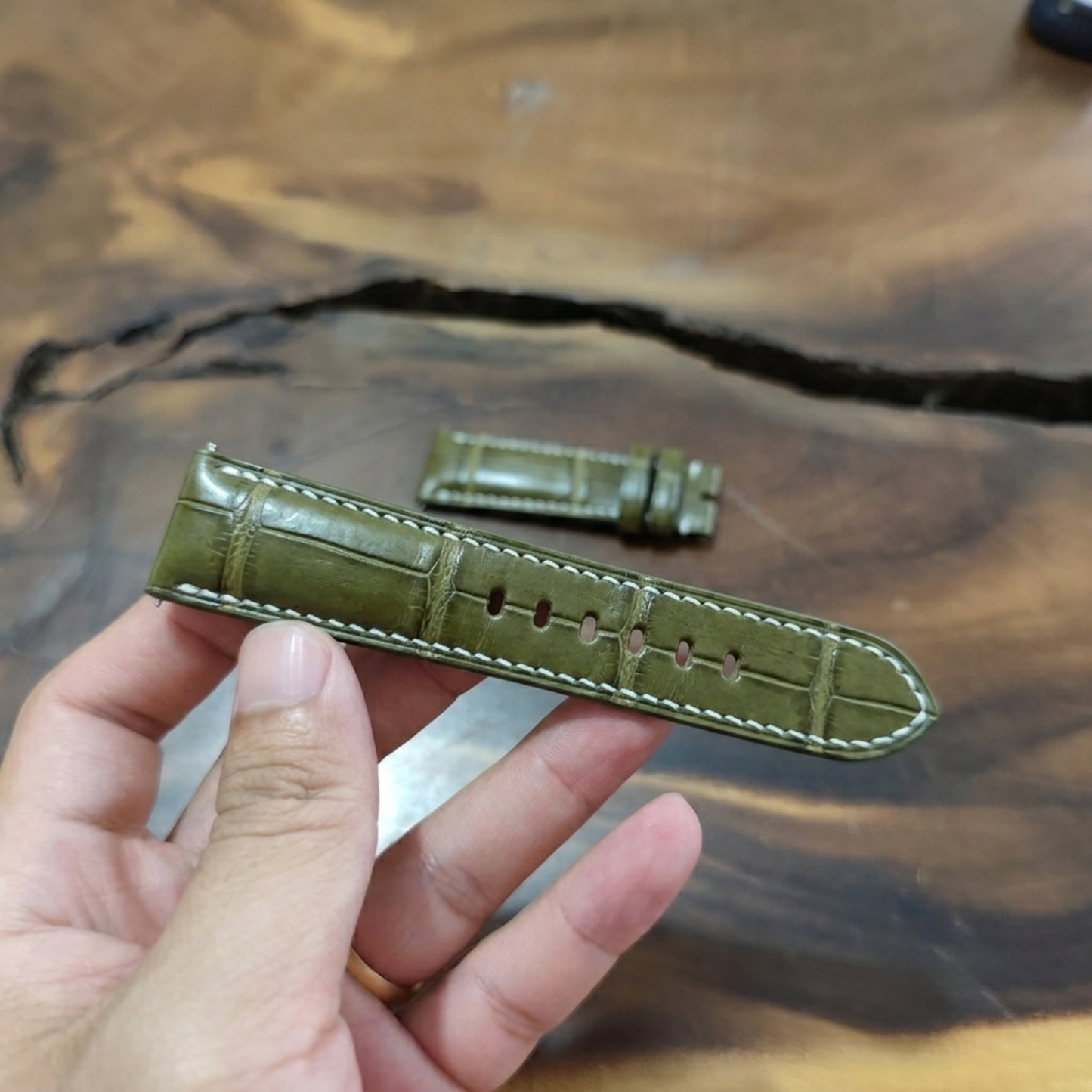 Alligator Panerai Watch Strap Handmade | Bespoke Olive Watch Band for Men | Leather Strap | Luxury Gift
