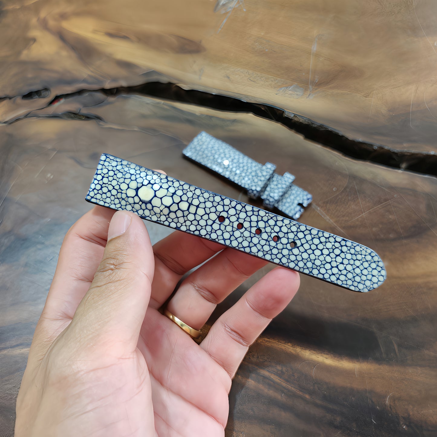 Dark navy Stingray Watch Strap Handmade | Exotic Leather Strap | Luxury Gift