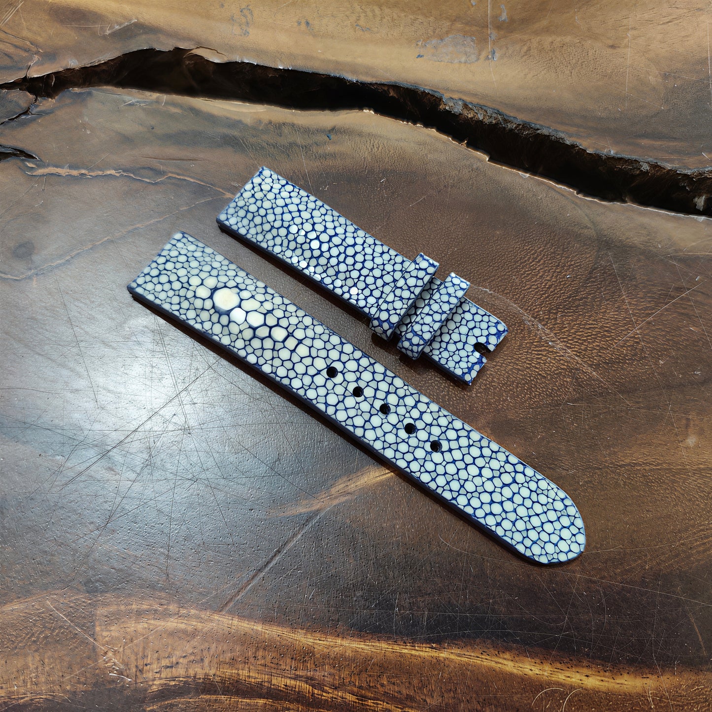 Dark navy Stingray Watch Strap Handmade | Exotic Leather Strap | Luxury Gift